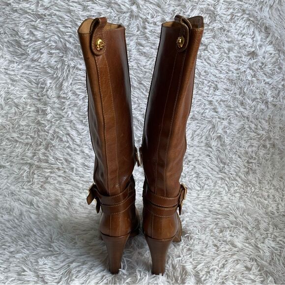 Tory Burch Brown Leather Platform Heels Boots with Ankle Straps Size 8 - Picture 5 of 11
